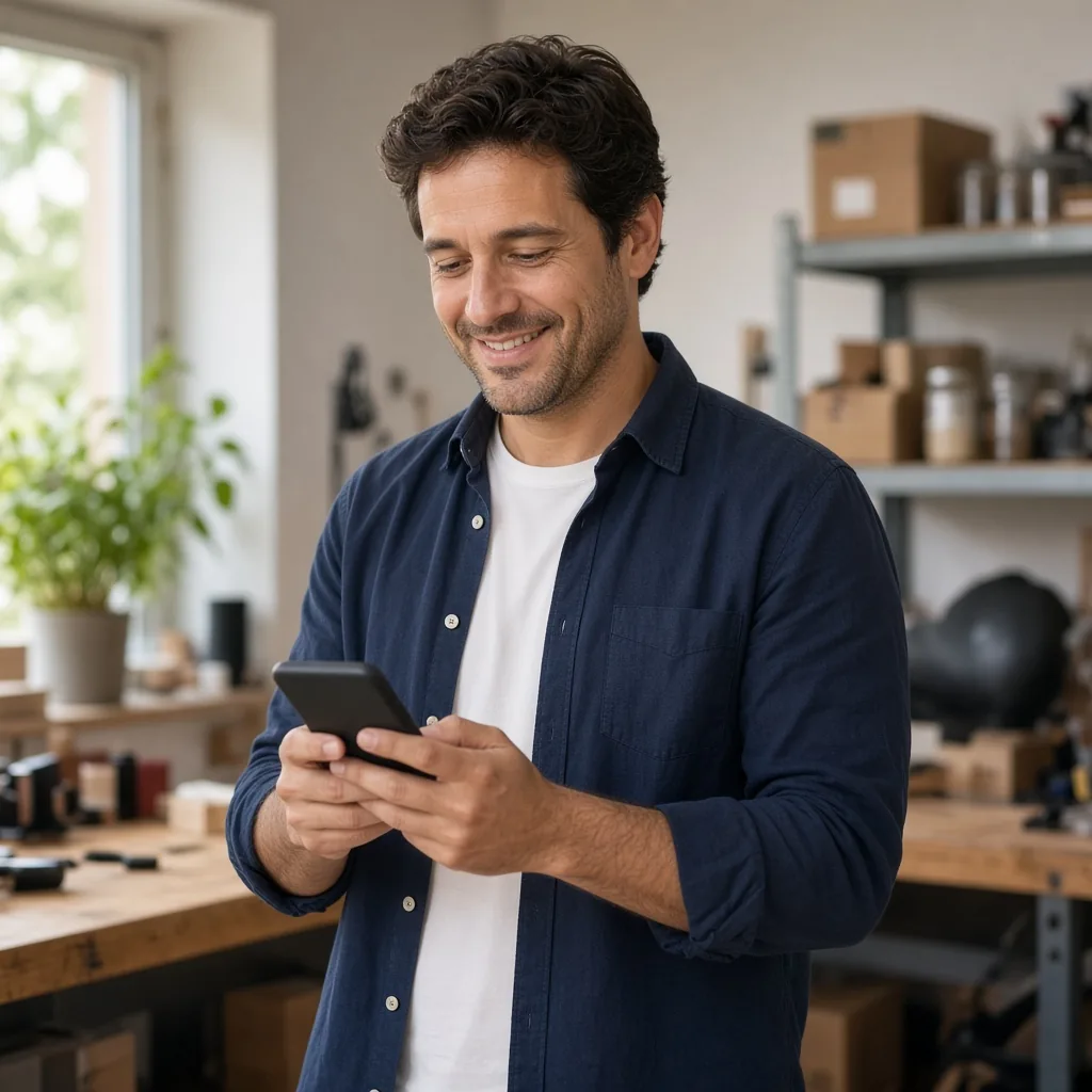 Autónomo gestionando el registro horario de su equipo con WeWorking en el móvil