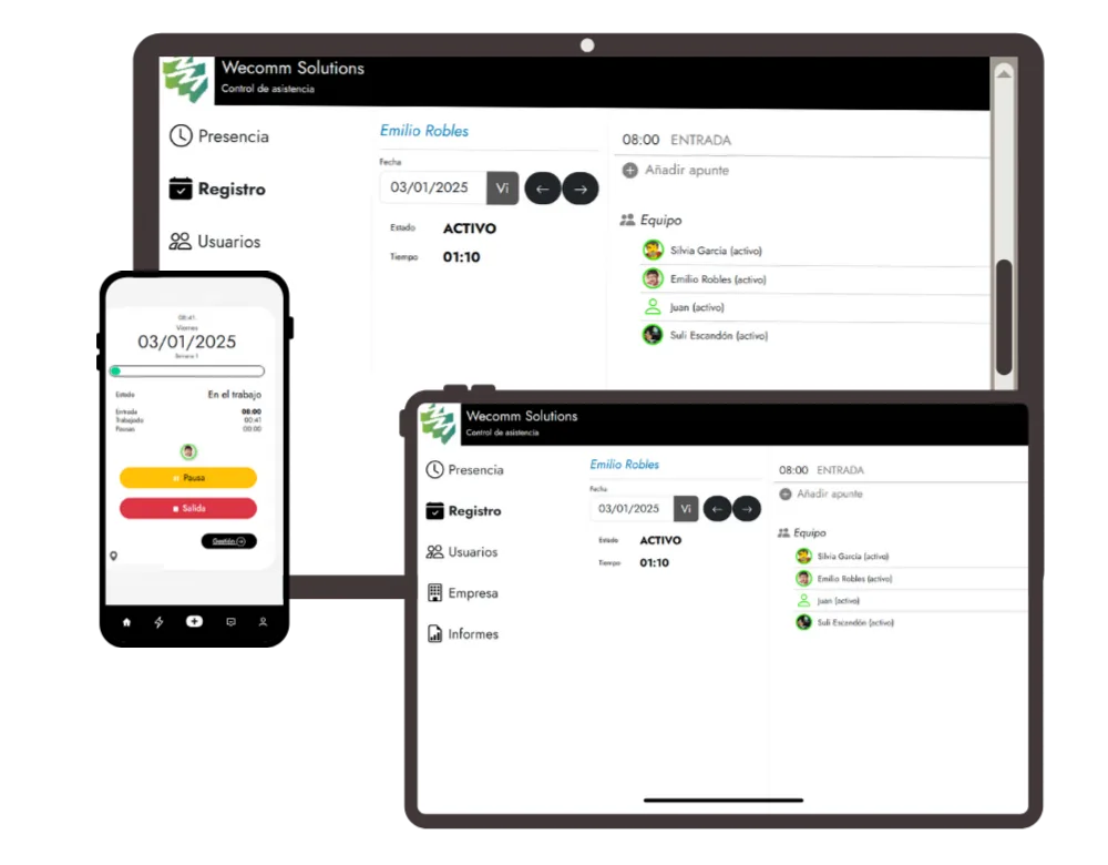 WeWorking - pc movil y tablet control horario