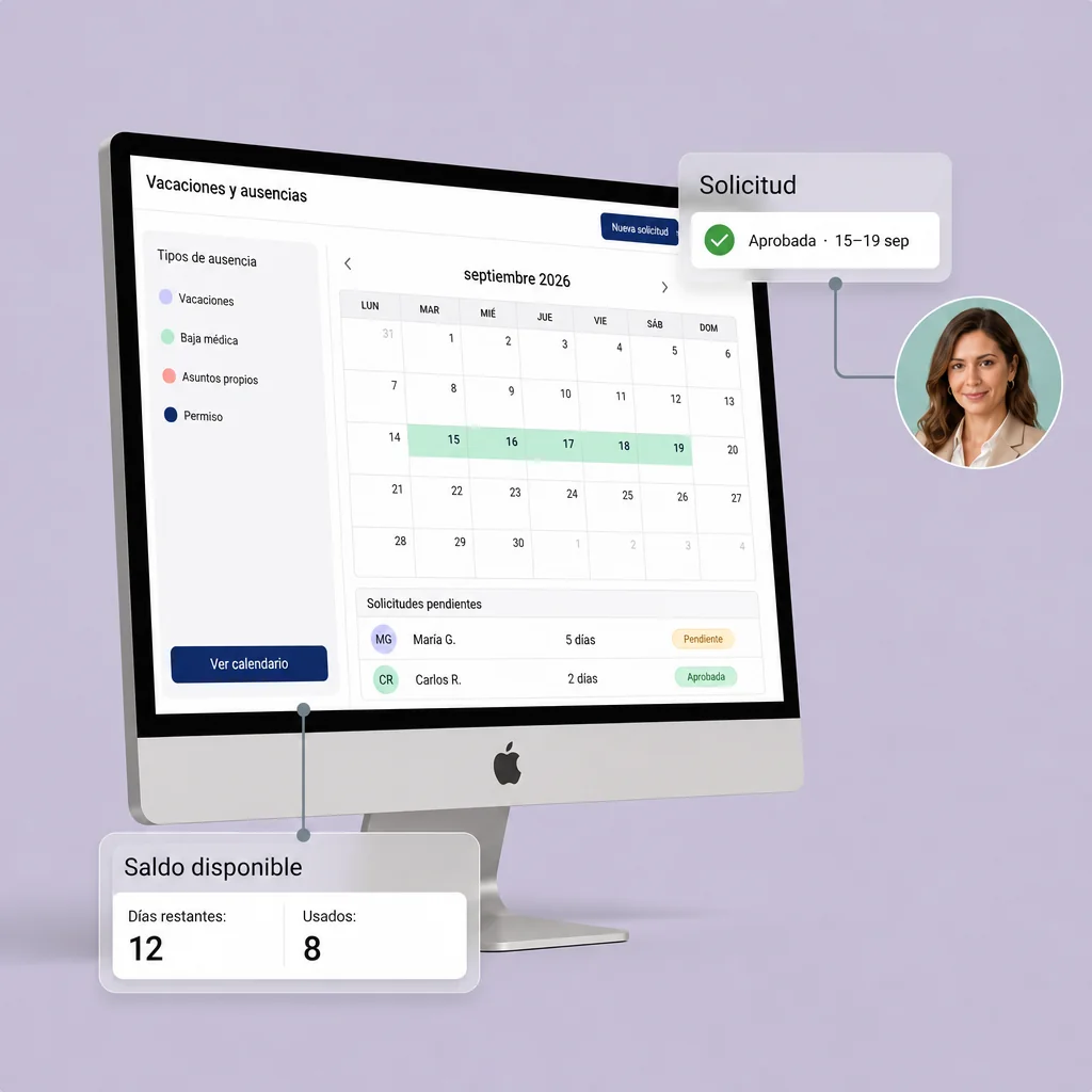Gestor de vacaciones y ausencias WeWorking en el panel de control horario