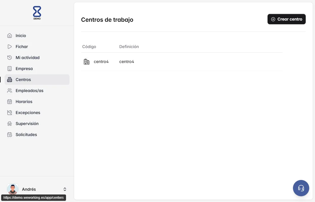 Centros de trabajo WeWorking Listado de centros de trabajo en WeWorking con botón Crear centro