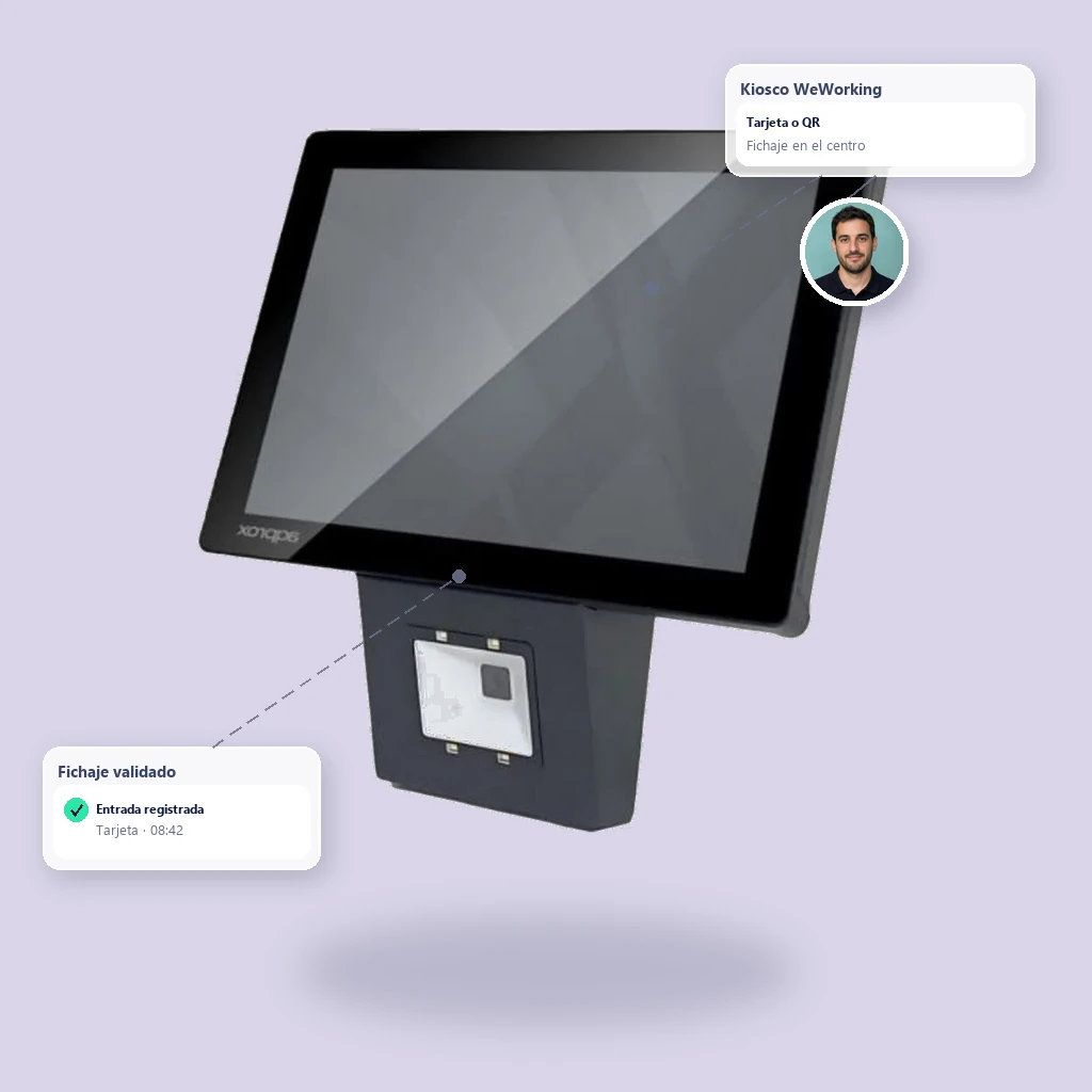 Tablet kiosco WeWorking para fichaje de empleados en el centro de trabajo