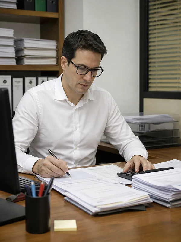 Gestora trabajando con documentación administrativa
