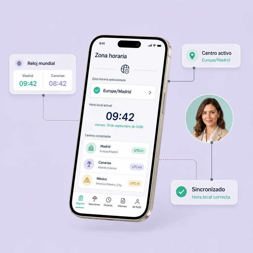 Control laboral con ajuste de zona horaria en WeWorking