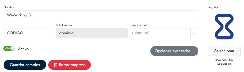 Cumplimentar la información de empresa