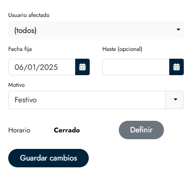 Cómo añadir horarios festivos