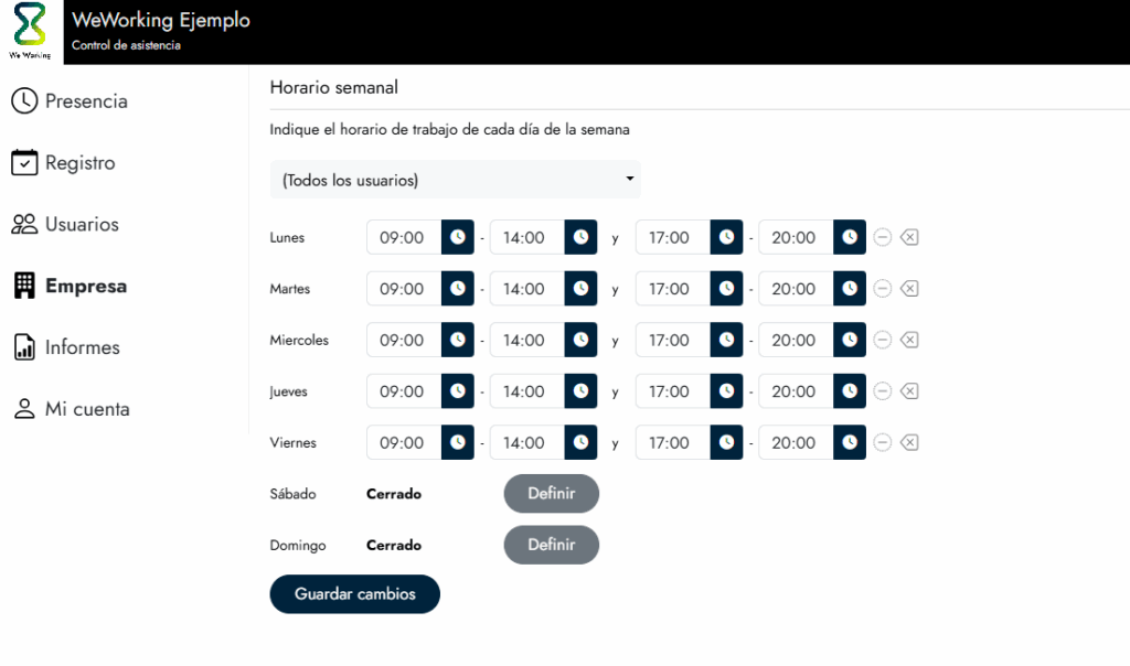 Definir el horario general de la empresa 4